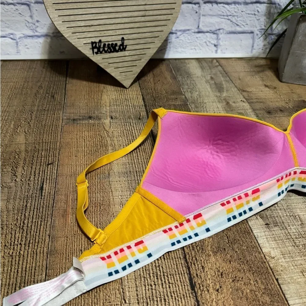 Victorias Secret PINK Wear Everywhere Wireless Lightly Lined Bra Yellow Rainbow
